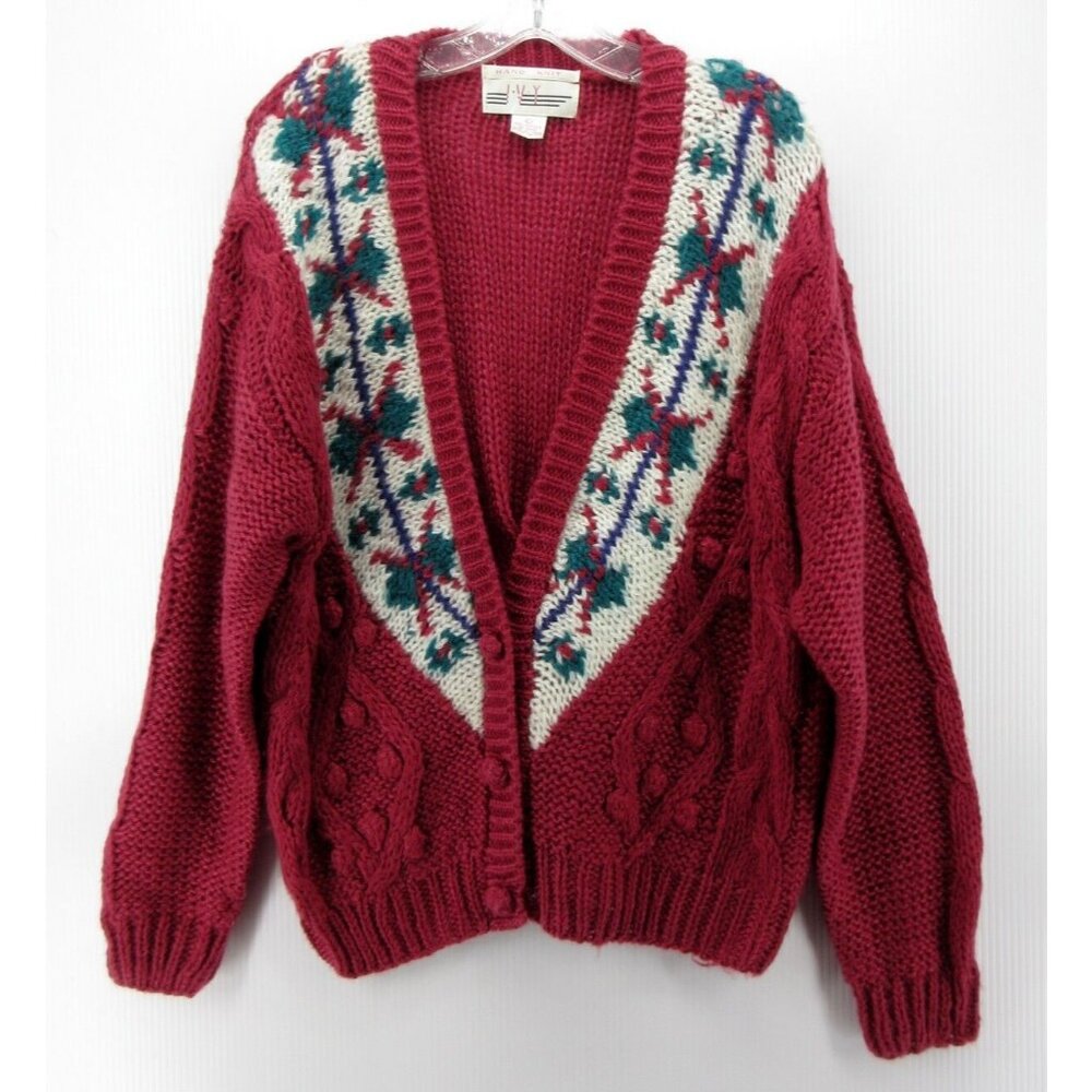 VINTAGE Ivy Sweater Large Cardigan Hand Knit Nordic Fair Isle Textured